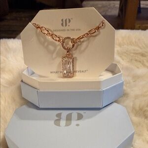 Rose Gold Chain Necklace with Rectangular Clear Crystal Pendant